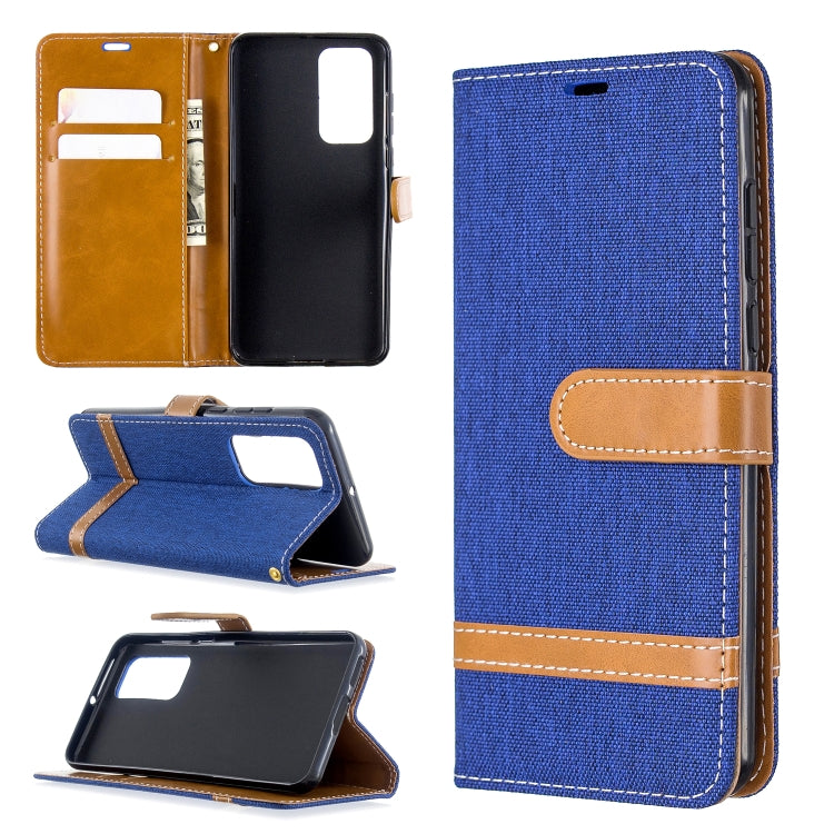For Huawei P40 Color Matching Denim Texture Horizontal Flip Leather Case with Holder & Card Slots & Wallet & Lanyard
