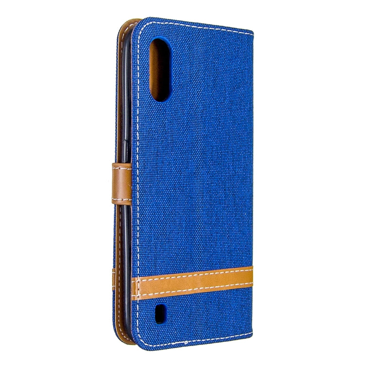 For Galaxy A01 Color Matching Denim Texture Horizontal Flip Leather Case with Holder & Card Slots & Wallet & Lanyard