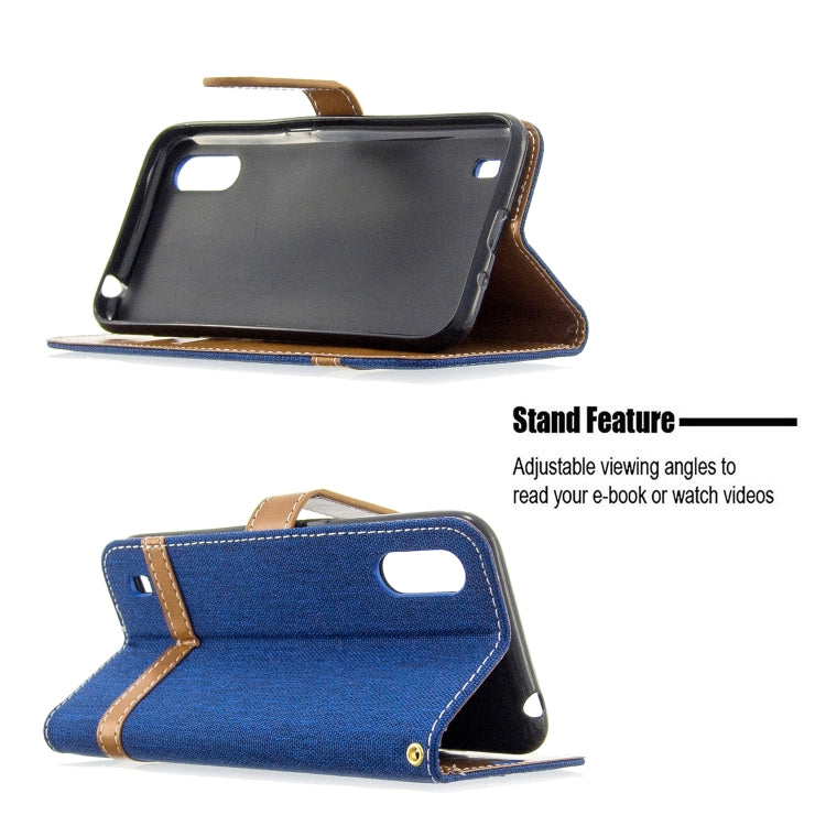 For Galaxy A01 Color Matching Denim Texture Horizontal Flip Leather Case with Holder & Card Slots & Wallet & Lanyard