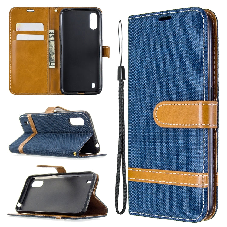 For Galaxy A01 Color Matching Denim Texture Horizontal Flip Leather Case with Holder & Card Slots & Wallet & Lanyard