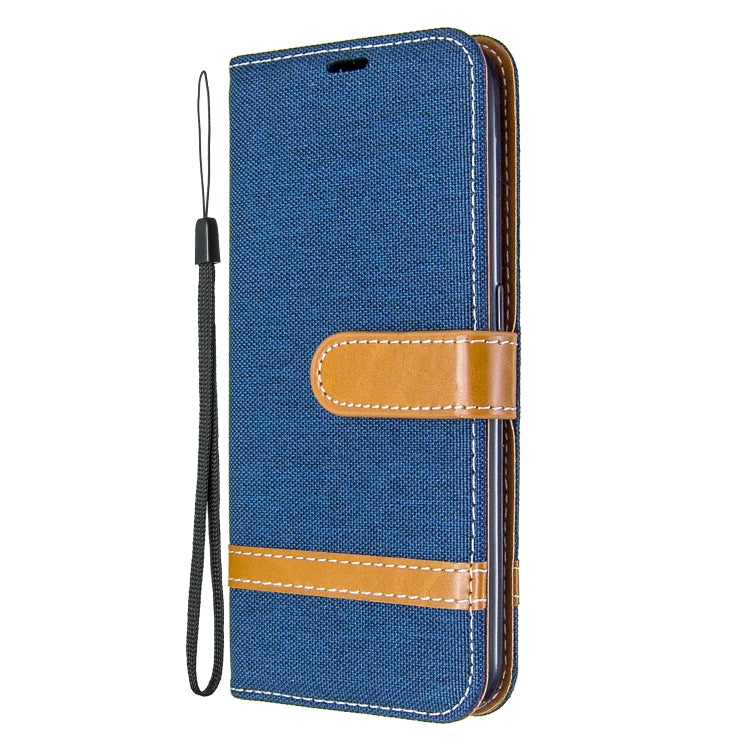 For Galaxy A01 Color Matching Denim Texture Horizontal Flip Leather Case with Holder & Card Slots & Wallet & Lanyard