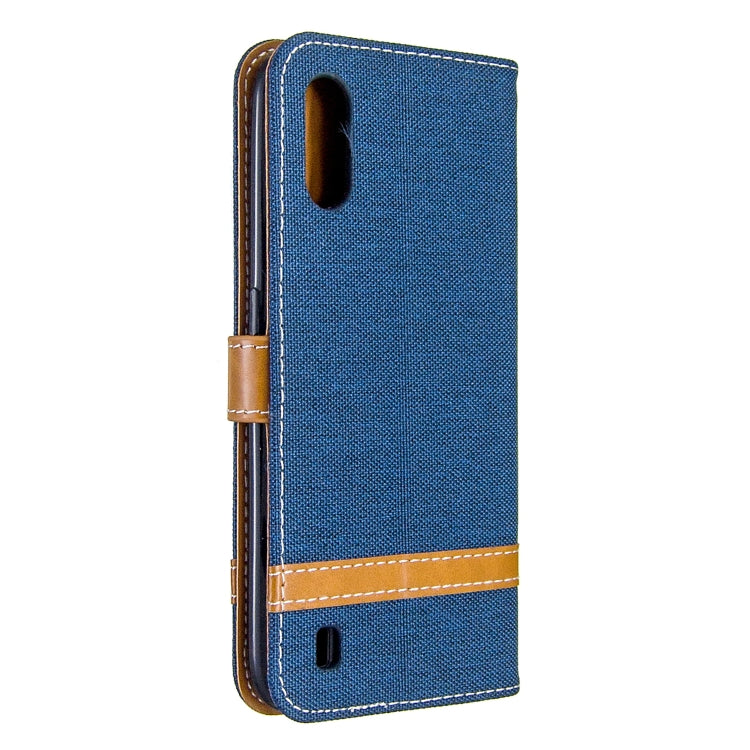 For Galaxy A01 Color Matching Denim Texture Horizontal Flip Leather Case with Holder & Card Slots & Wallet & Lanyard