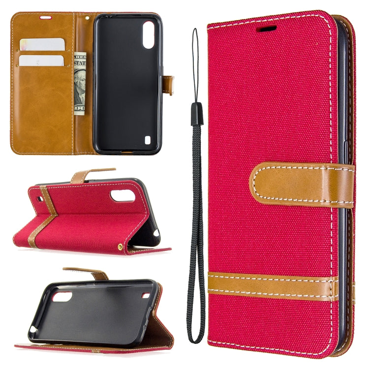 For Galaxy A01 Color Matching Denim Texture Horizontal Flip Leather Case with Holder & Card Slots & Wallet & Lanyard