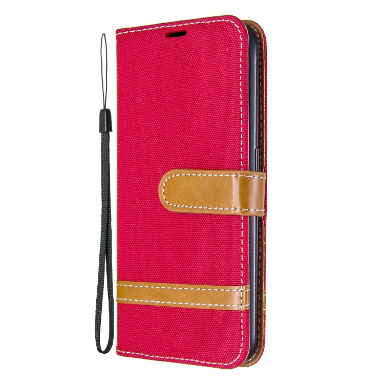 For Galaxy A01 Color Matching Denim Texture Horizontal Flip Leather Case with Holder & Card Slots & Wallet & Lanyard