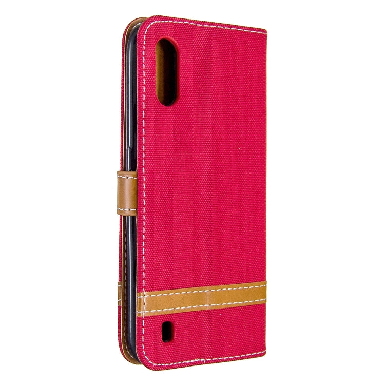 For Galaxy A01 Color Matching Denim Texture Horizontal Flip Leather Case with Holder & Card Slots & Wallet & Lanyard