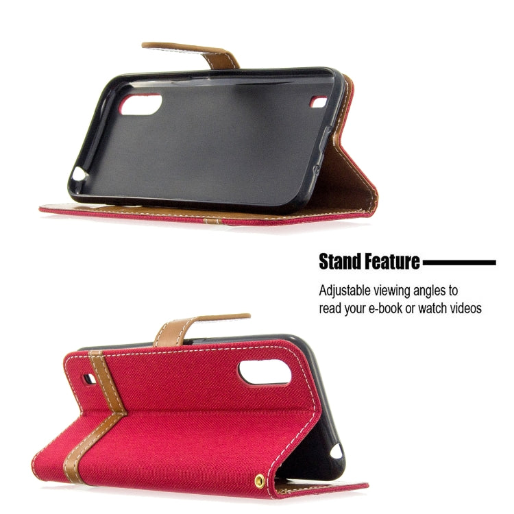 For Galaxy A01 Color Matching Denim Texture Horizontal Flip Leather Case with Holder & Card Slots & Wallet & Lanyard