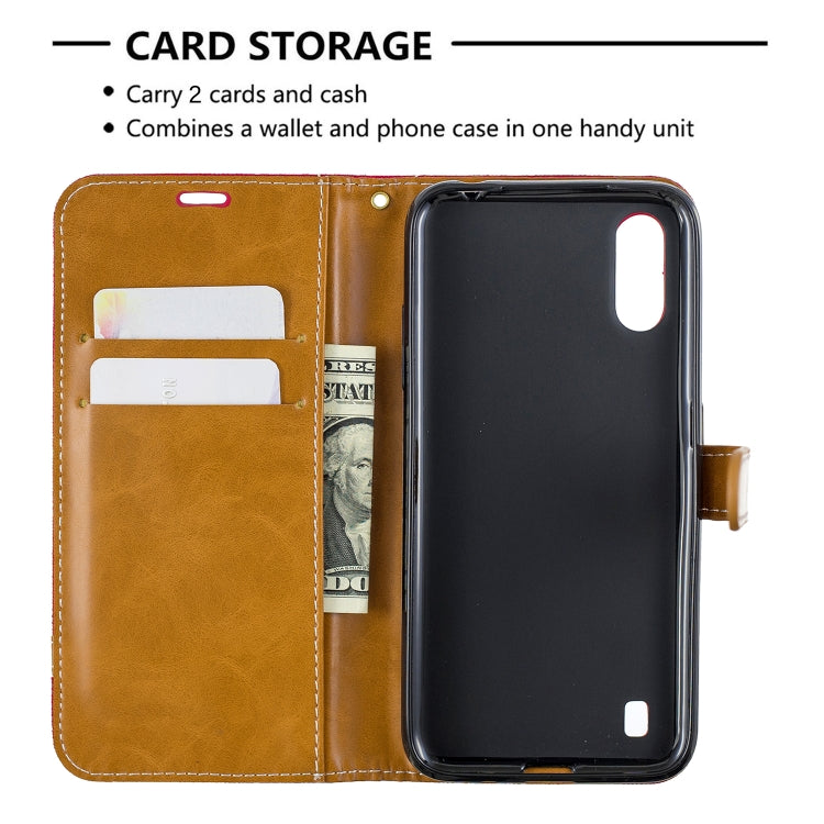 For Galaxy A01 Color Matching Denim Texture Horizontal Flip Leather Case with Holder & Card Slots & Wallet & Lanyard