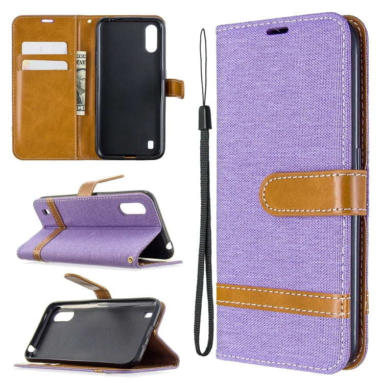 For Galaxy A01 Color Matching Denim Texture Horizontal Flip Leather Case with Holder & Card Slots & Wallet & Lanyard