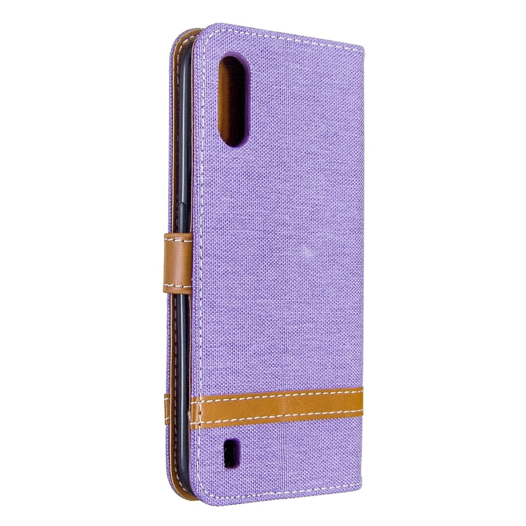 For Galaxy A01 Color Matching Denim Texture Horizontal Flip Leather Case with Holder & Card Slots & Wallet & Lanyard