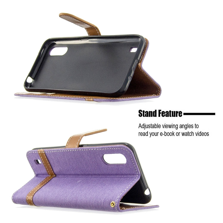 For Galaxy A01 Color Matching Denim Texture Horizontal Flip Leather Case with Holder & Card Slots & Wallet & Lanyard