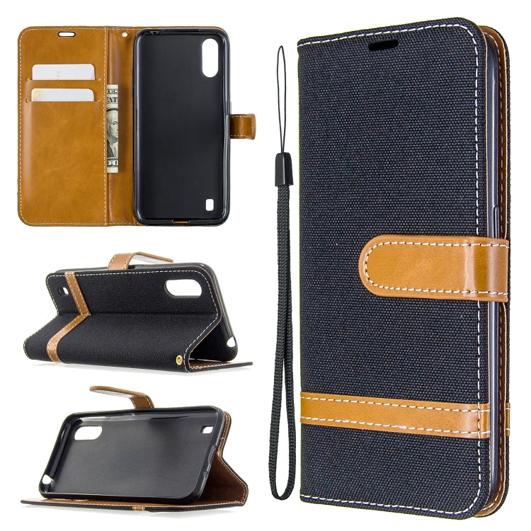 For Galaxy A01 Color Matching Denim Texture Horizontal Flip Leather Case with Holder & Card Slots & Wallet & Lanyard