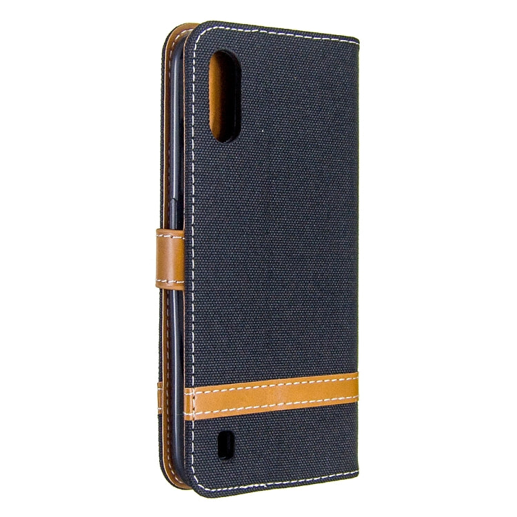 For Galaxy A01 Color Matching Denim Texture Horizontal Flip Leather Case with Holder & Card Slots & Wallet & Lanyard