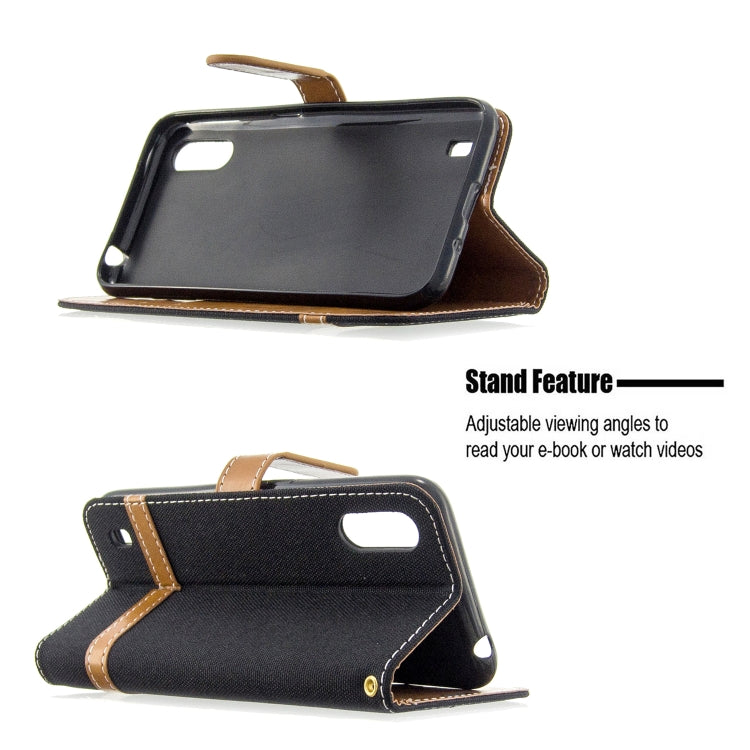 For Galaxy A01 Color Matching Denim Texture Horizontal Flip Leather Case with Holder & Card Slots & Wallet & Lanyard
