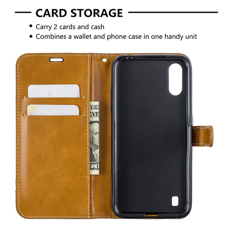 For Galaxy A01 Color Matching Denim Texture Horizontal Flip Leather Case with Holder & Card Slots & Wallet & Lanyard