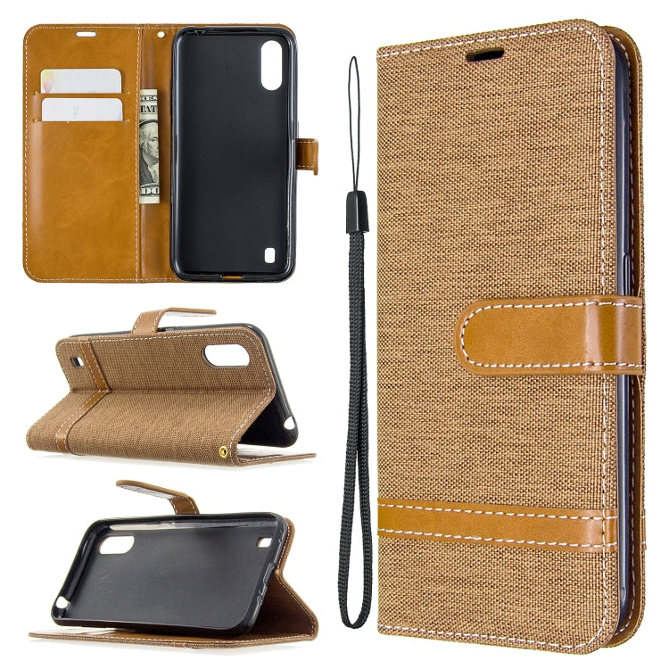 For Galaxy A01 Color Matching Denim Texture Horizontal Flip Leather Case with Holder & Card Slots & Wallet & Lanyard