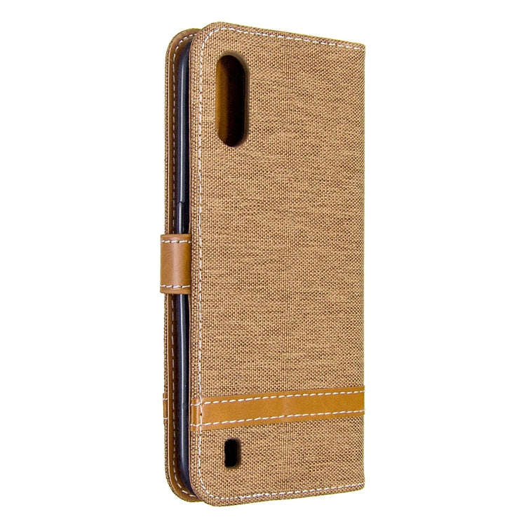 For Galaxy A01 Color Matching Denim Texture Horizontal Flip Leather Case with Holder & Card Slots & Wallet & Lanyard