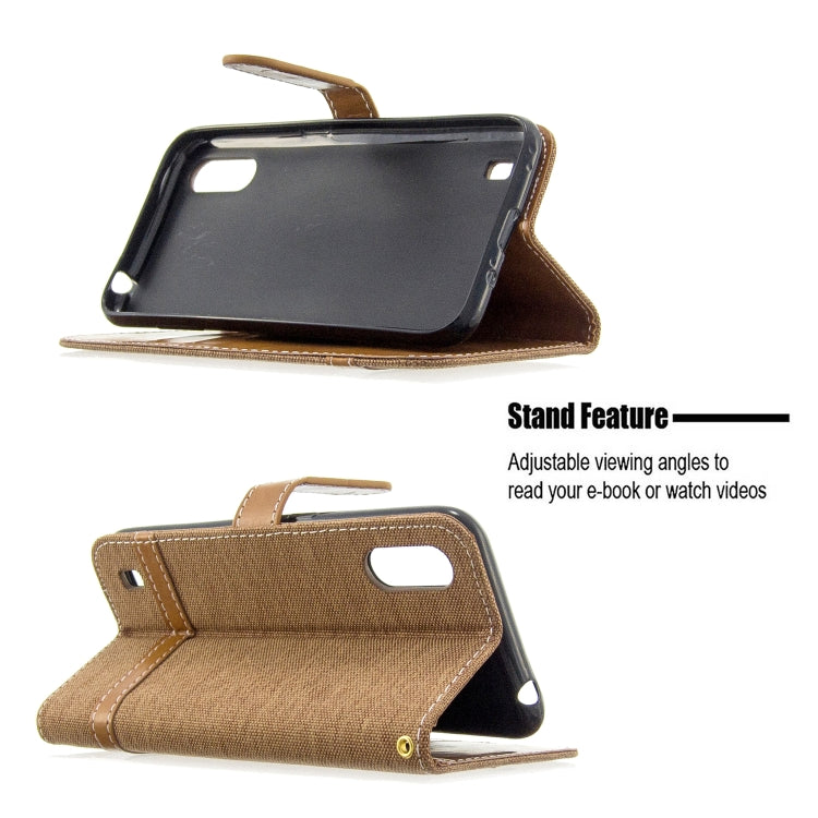 For Galaxy A01 Color Matching Denim Texture Horizontal Flip Leather Case with Holder & Card Slots & Wallet & Lanyard