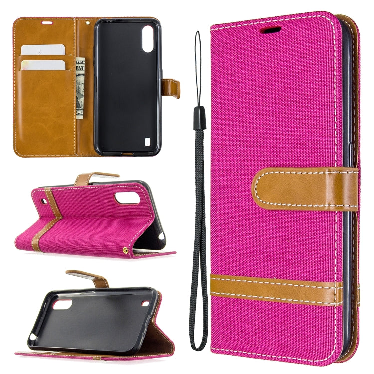 For Galaxy A01 Color Matching Denim Texture Horizontal Flip Leather Case with Holder & Card Slots & Wallet & Lanyard