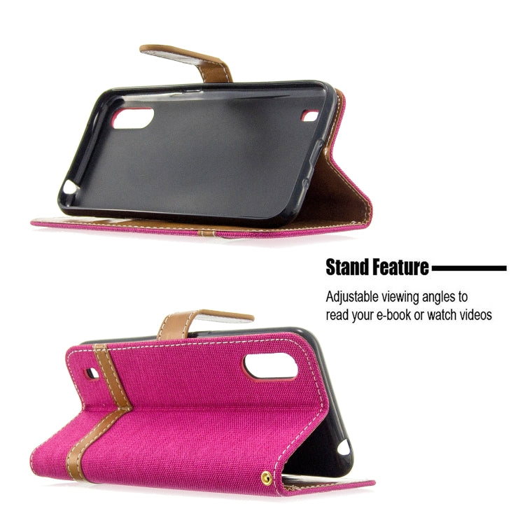 For Galaxy A01 Color Matching Denim Texture Horizontal Flip Leather Case with Holder & Card Slots & Wallet & Lanyard