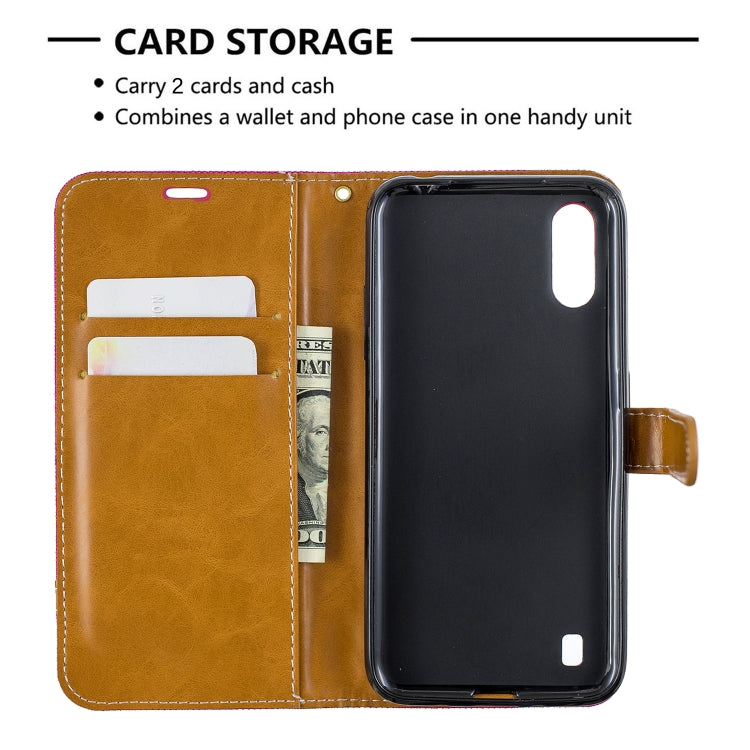 For Galaxy A01 Color Matching Denim Texture Horizontal Flip Leather Case with Holder & Card Slots & Wallet & Lanyard