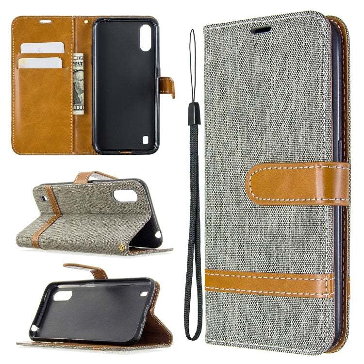 For Galaxy A01 Color Matching Denim Texture Horizontal Flip Leather Case with Holder & Card Slots & Wallet & Lanyard