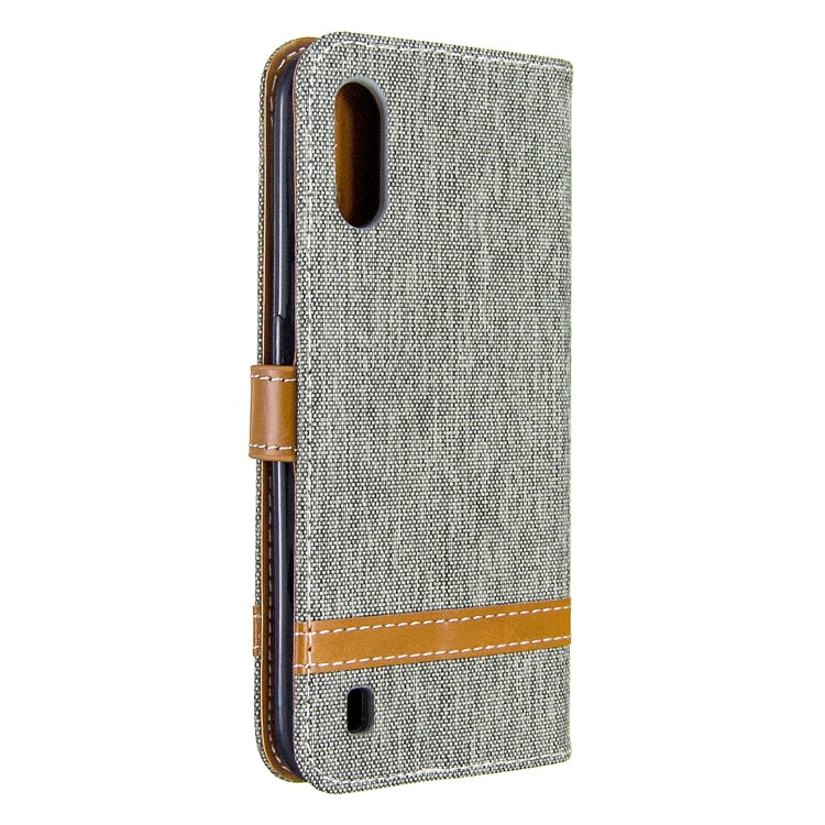 For Galaxy A01 Color Matching Denim Texture Horizontal Flip Leather Case with Holder & Card Slots & Wallet & Lanyard