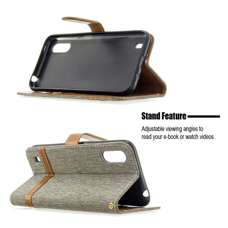 For Galaxy A01 Color Matching Denim Texture Horizontal Flip Leather Case with Holder & Card Slots & Wallet & Lanyard