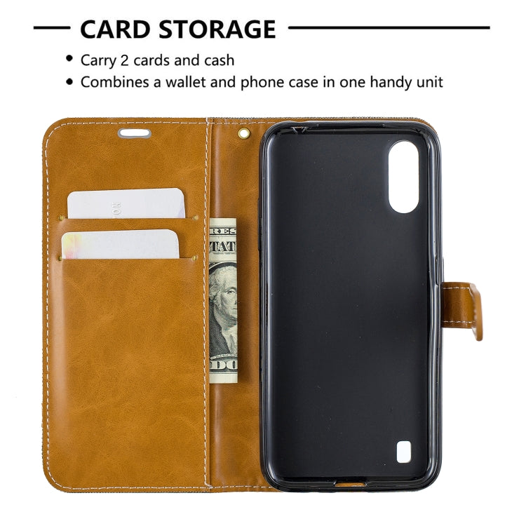 For Galaxy A01 Color Matching Denim Texture Horizontal Flip Leather Case with Holder & Card Slots & Wallet & Lanyard