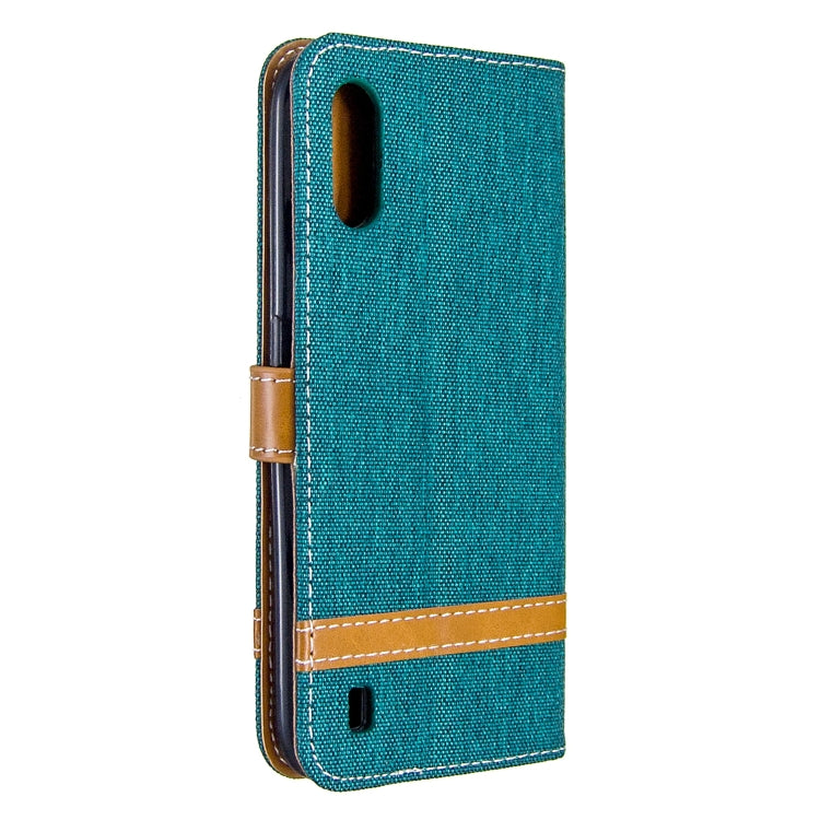For Galaxy A01 Color Matching Denim Texture Horizontal Flip Leather Case with Holder & Card Slots & Wallet & Lanyard