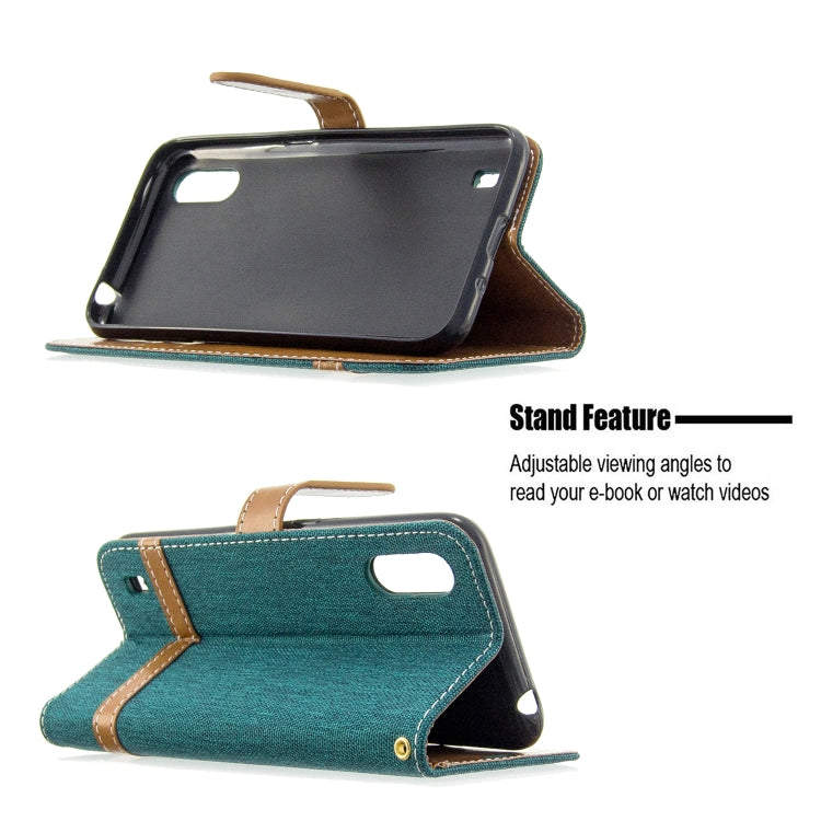 For Galaxy A01 Color Matching Denim Texture Horizontal Flip Leather Case with Holder & Card Slots & Wallet & Lanyard