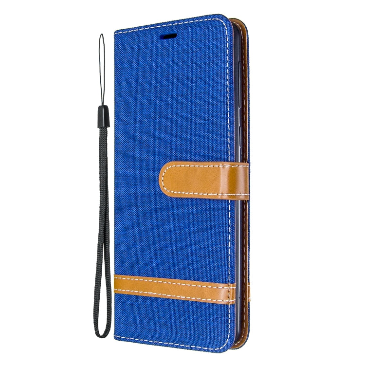 For Galaxy A21 Color Matching Denim Texture Horizontal Flip Leather Case with Holder & Card Slots & Wallet & Lanyard