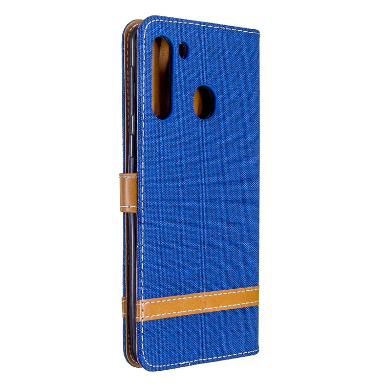 For Galaxy A21 Color Matching Denim Texture Horizontal Flip Leather Case with Holder & Card Slots & Wallet & Lanyard