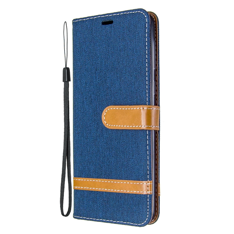 For Galaxy A21 Color Matching Denim Texture Horizontal Flip Leather Case with Holder & Card Slots & Wallet & Lanyard