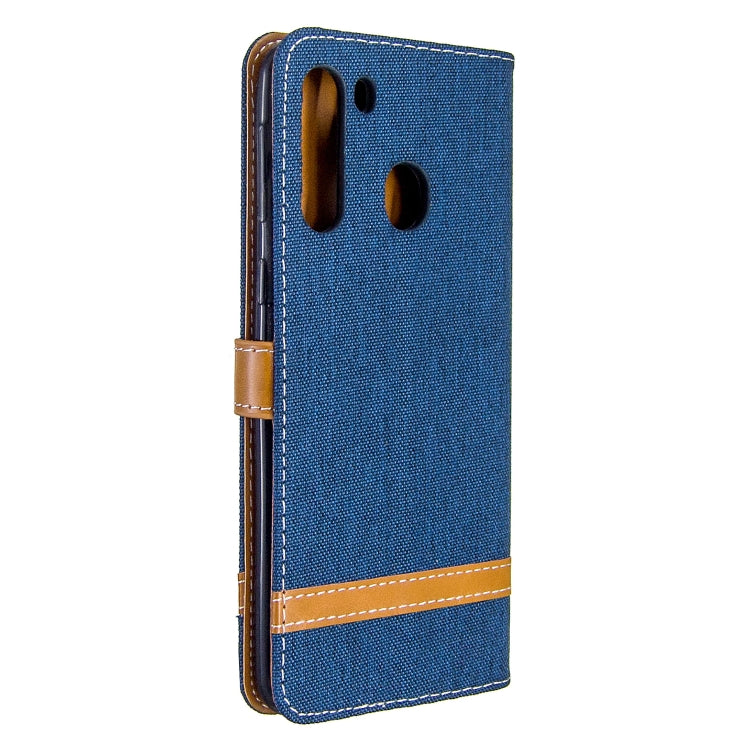 For Galaxy A21 Color Matching Denim Texture Horizontal Flip Leather Case with Holder & Card Slots & Wallet & Lanyard