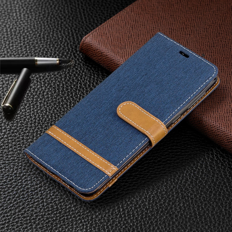 For Galaxy A21 Color Matching Denim Texture Horizontal Flip Leather Case with Holder & Card Slots & Wallet & Lanyard