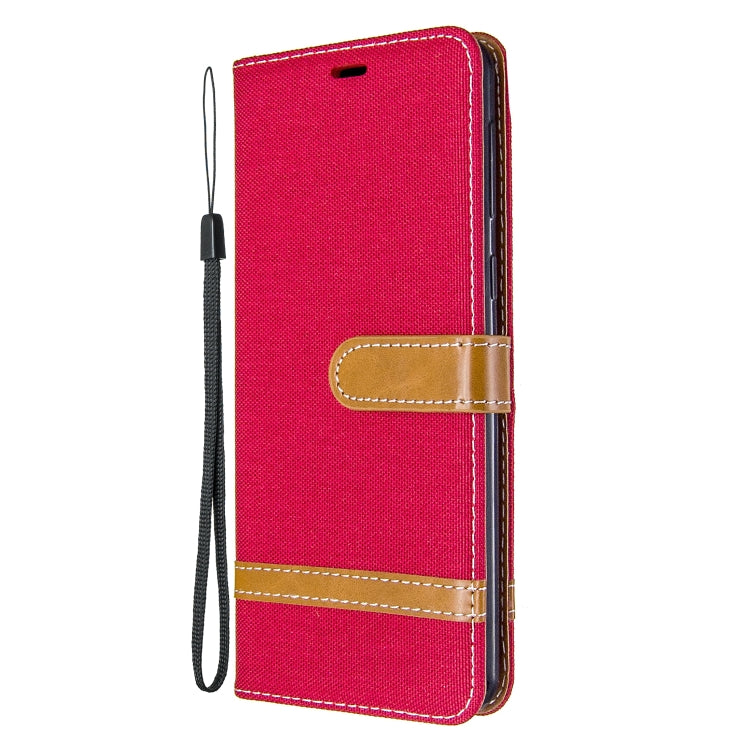 For Galaxy A21 Color Matching Denim Texture Horizontal Flip Leather Case with Holder & Card Slots & Wallet & Lanyard