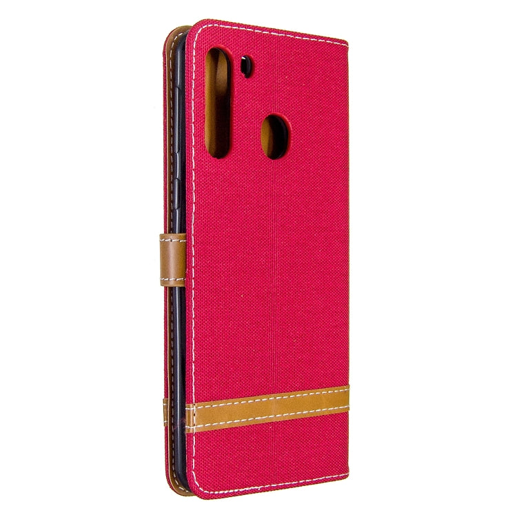 For Galaxy A21 Color Matching Denim Texture Horizontal Flip Leather Case with Holder & Card Slots & Wallet & Lanyard