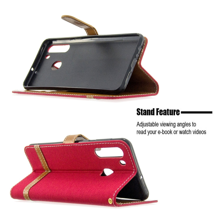 For Galaxy A21 Color Matching Denim Texture Horizontal Flip Leather Case with Holder & Card Slots & Wallet & Lanyard
