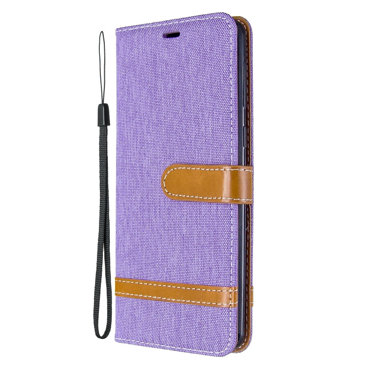 For Galaxy A21 Color Matching Denim Texture Horizontal Flip Leather Case with Holder & Card Slots & Wallet & Lanyard