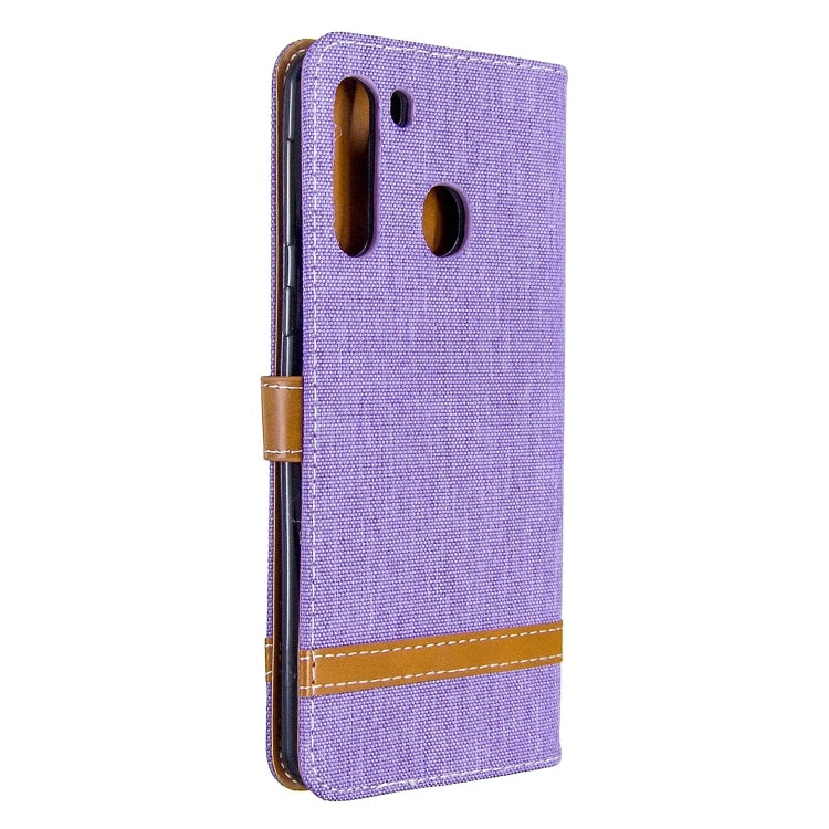 For Galaxy A21 Color Matching Denim Texture Horizontal Flip Leather Case with Holder & Card Slots & Wallet & Lanyard