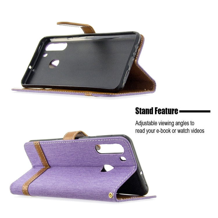 For Galaxy A21 Color Matching Denim Texture Horizontal Flip Leather Case with Holder & Card Slots & Wallet & Lanyard