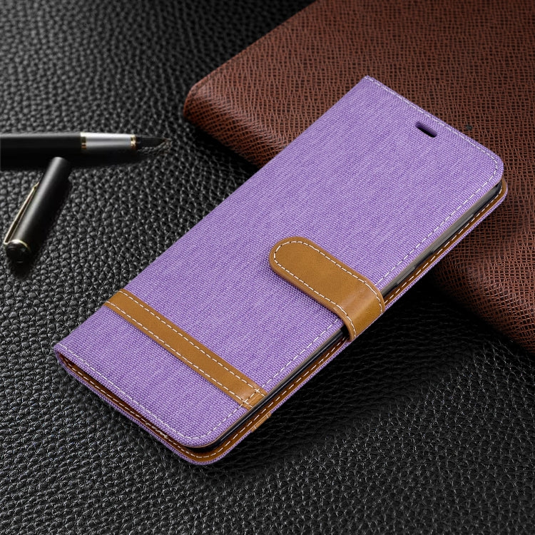 For Galaxy A21 Color Matching Denim Texture Horizontal Flip Leather Case with Holder & Card Slots & Wallet & Lanyard