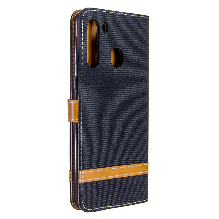 For Galaxy A21 Color Matching Denim Texture Horizontal Flip Leather Case with Holder & Card Slots & Wallet & Lanyard