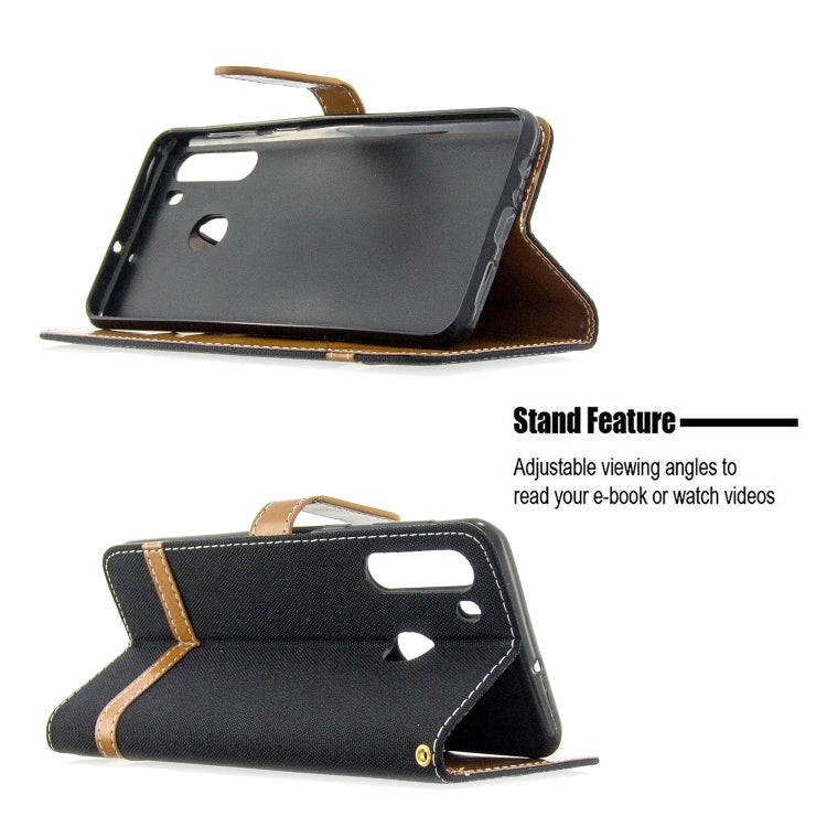 For Galaxy A21 Color Matching Denim Texture Horizontal Flip Leather Case with Holder & Card Slots & Wallet & Lanyard