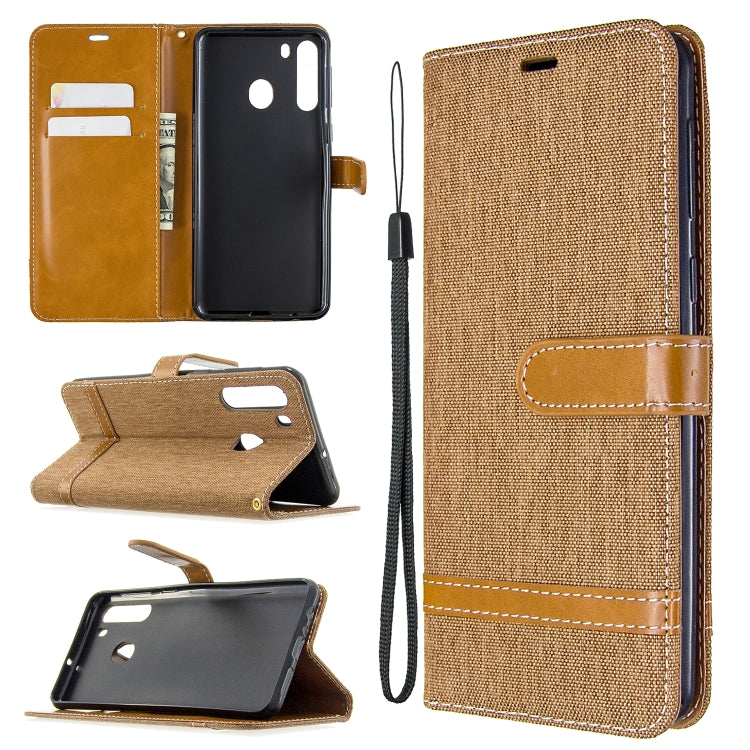For Galaxy A21 Color Matching Denim Texture Horizontal Flip Leather Case with Holder & Card Slots & Wallet & Lanyard