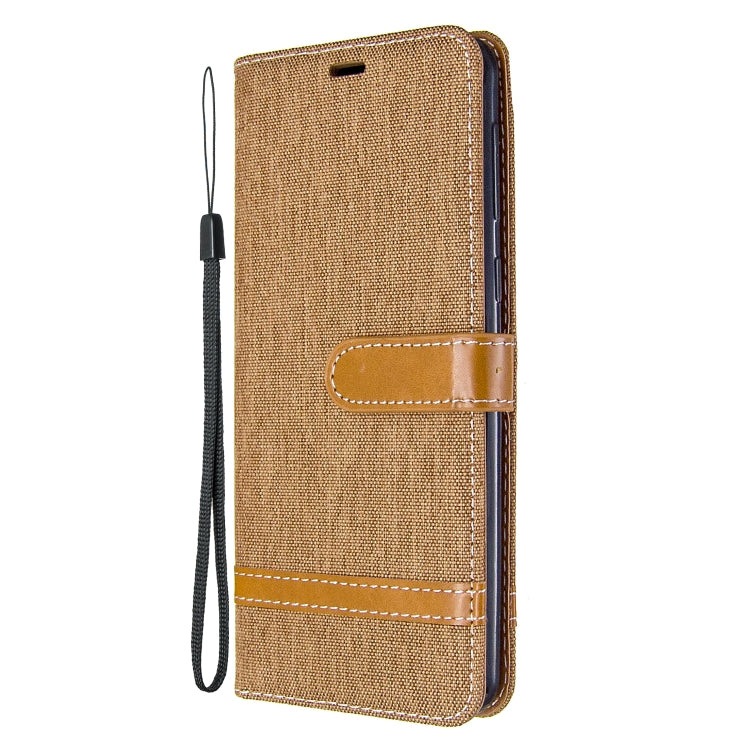 For Galaxy A21 Color Matching Denim Texture Horizontal Flip Leather Case with Holder & Card Slots & Wallet & Lanyard