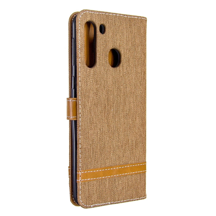 For Galaxy A21 Color Matching Denim Texture Horizontal Flip Leather Case with Holder & Card Slots & Wallet & Lanyard
