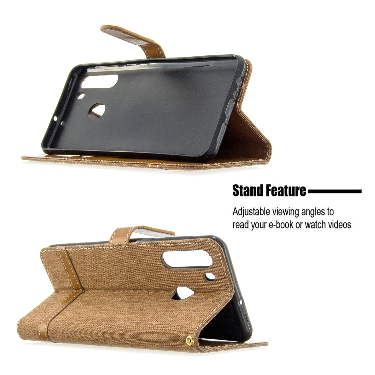 For Galaxy A21 Color Matching Denim Texture Horizontal Flip Leather Case with Holder & Card Slots & Wallet & Lanyard