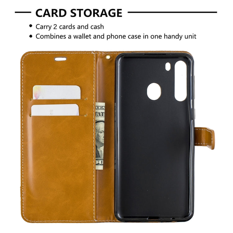 For Galaxy A21 Color Matching Denim Texture Horizontal Flip Leather Case with Holder & Card Slots & Wallet & Lanyard