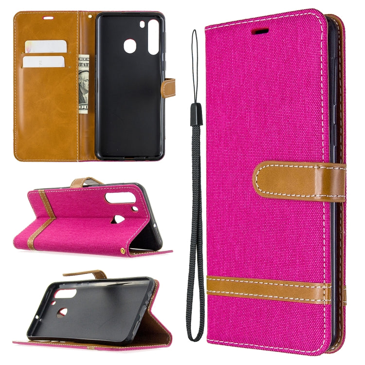 For Galaxy A21 Color Matching Denim Texture Horizontal Flip Leather Case with Holder & Card Slots & Wallet & Lanyard